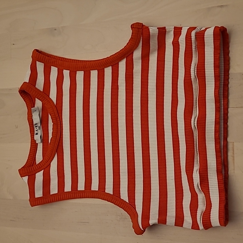 LIKE NEW NA-KED ASOS Red and White Ribbed Tank Top Crop Top with Ruffled Hem